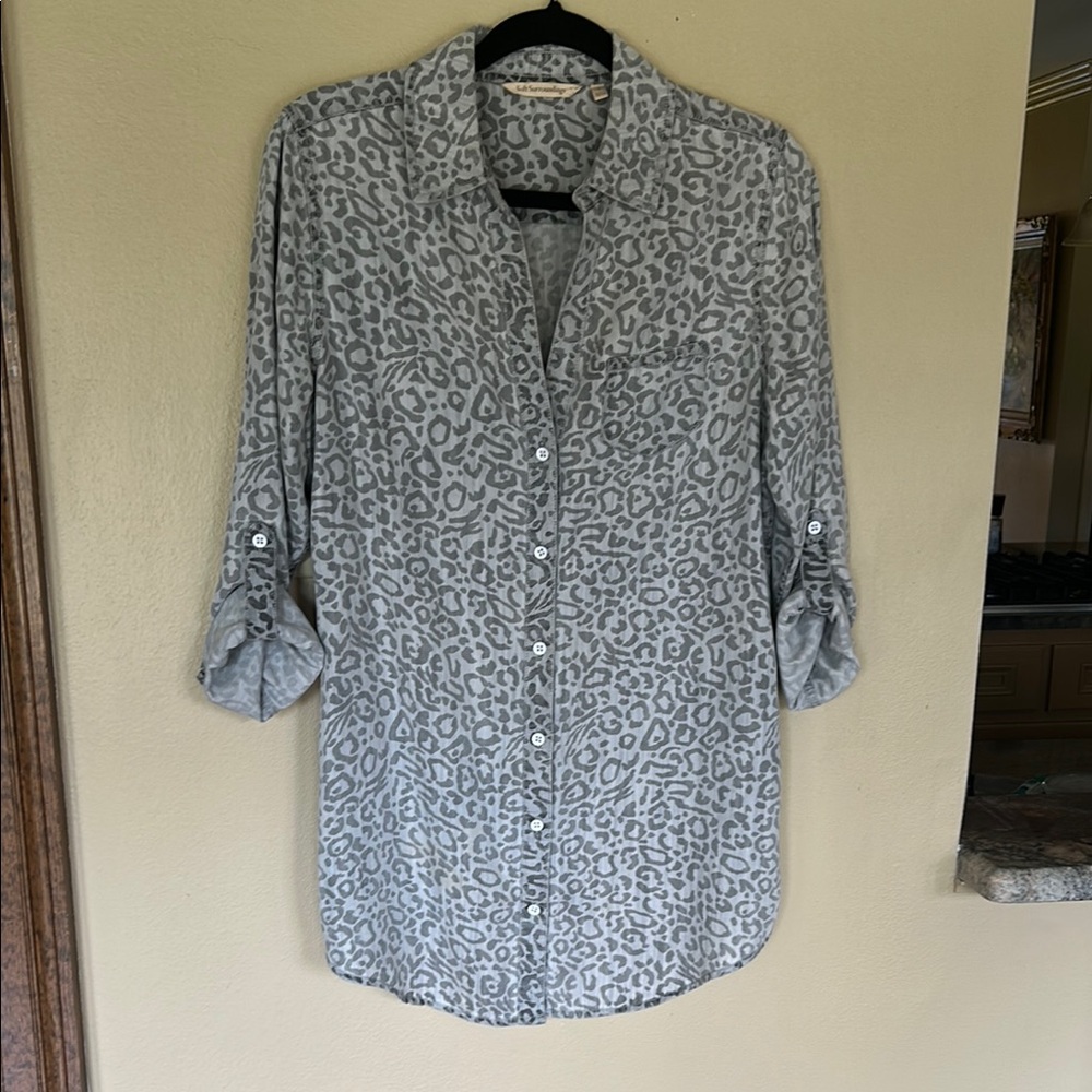 Soft Surroundings Gray Leopard Print Blouse